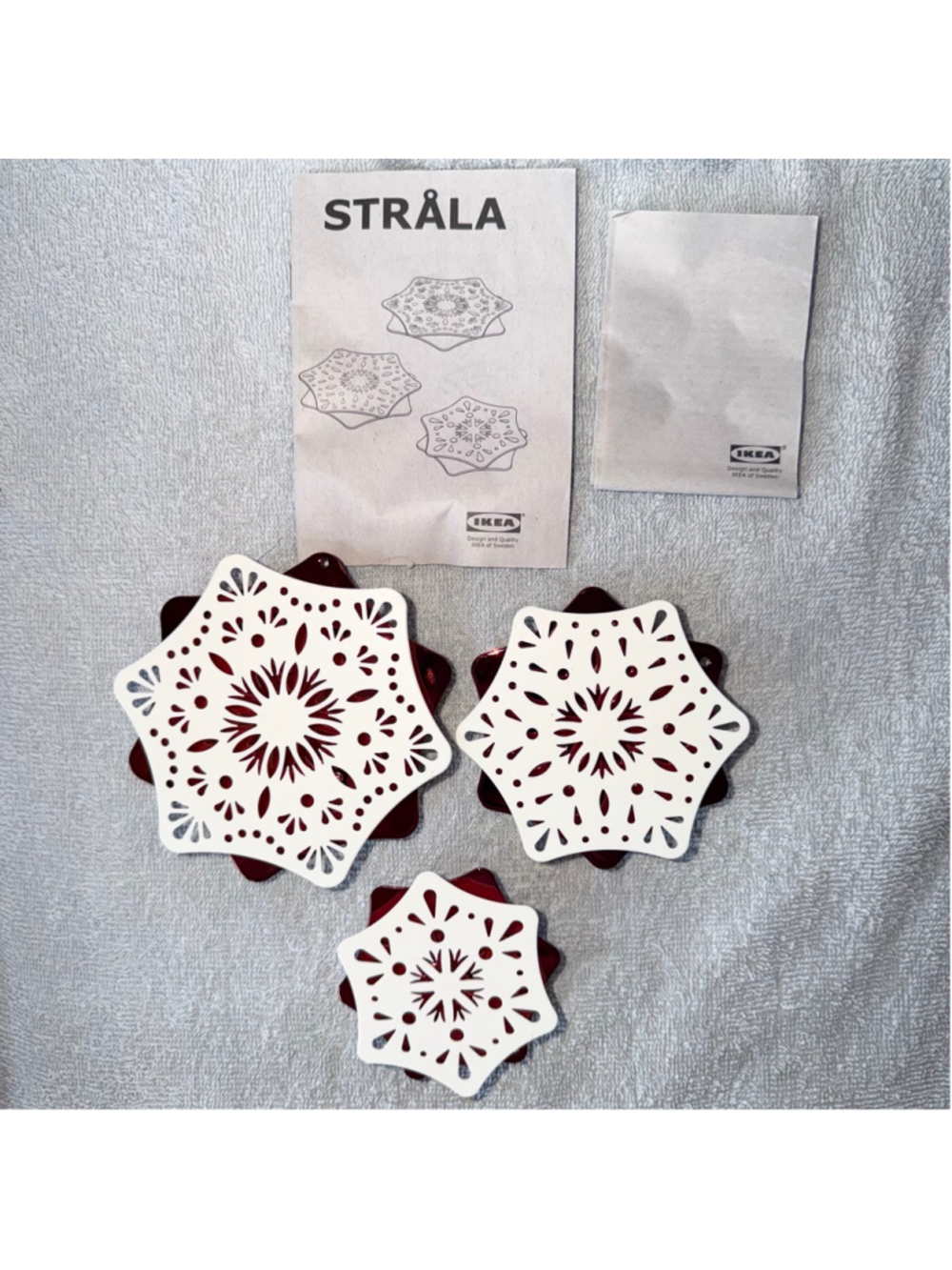 NWOB Ikea Strala Christmas Lights Maroon & White Snowflakes Battery Operated